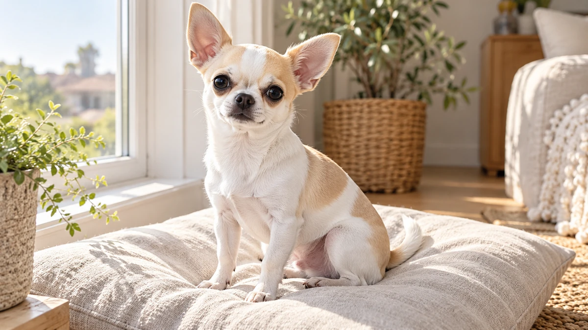 Chihuahua köpek — beyaz-crem parti renk