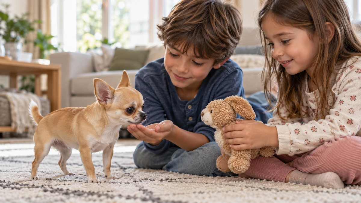 Chihuahua köpek — çocuklarla oyun