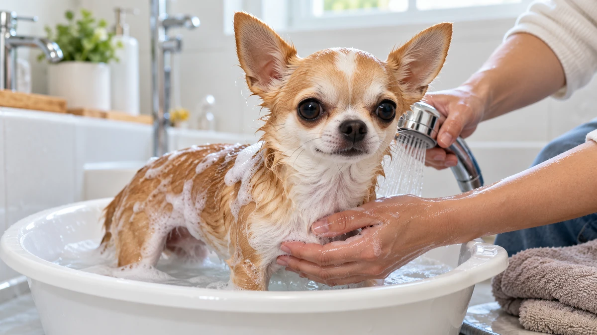 Chihuahua köpek — banyo ve temizlik